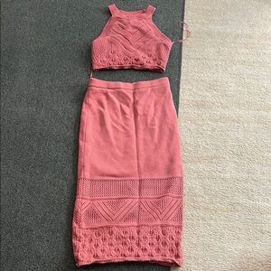 Coral Knit Crop Top and Skirt Set